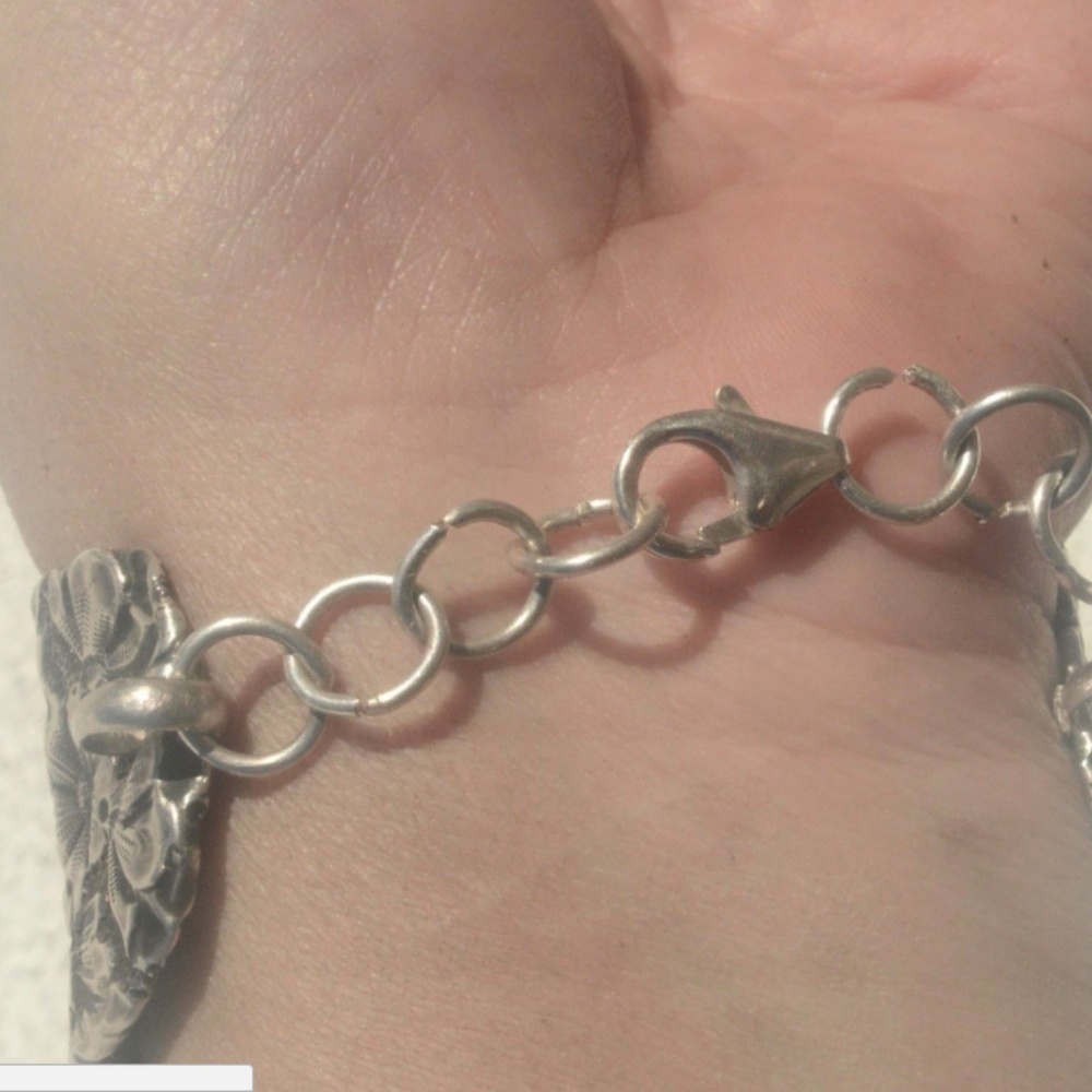 Antique Gorham Floral Sterling Silver Antique Cuff Bracelet Chain Repoussé 925 - Picture 5 of 6
